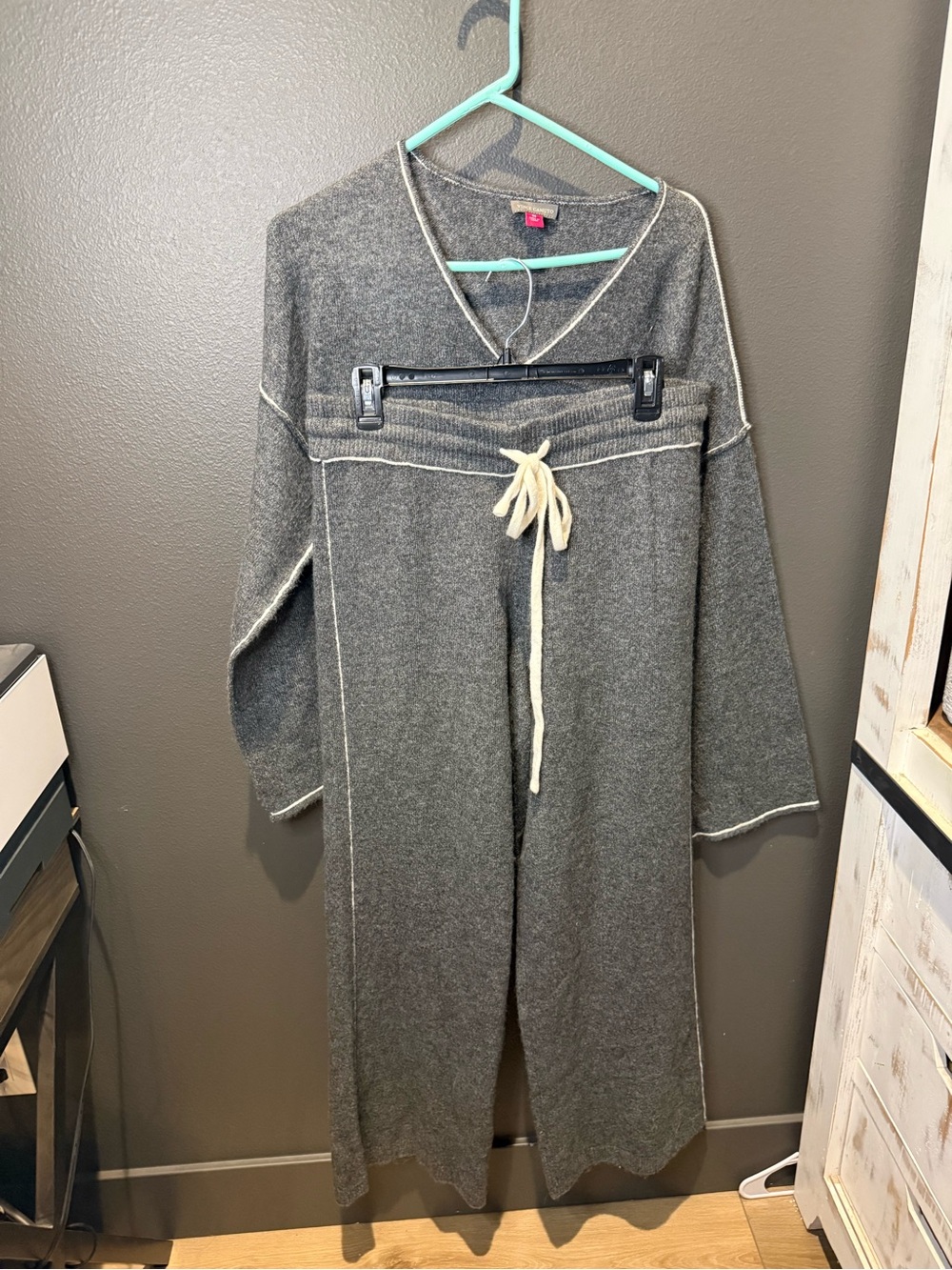 Vince Camuto Grey Knit Kids Pajama Set with Cream Trim
